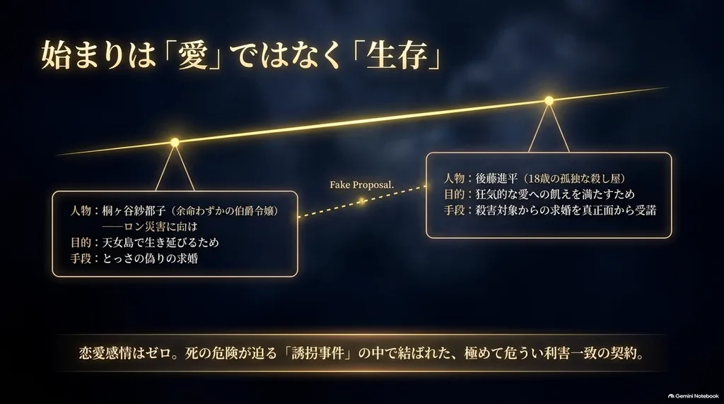 ホタルの嫁入り第1話で紗都子が生き残るため殺し屋の進平へ偽りの結婚を申し込む関係図